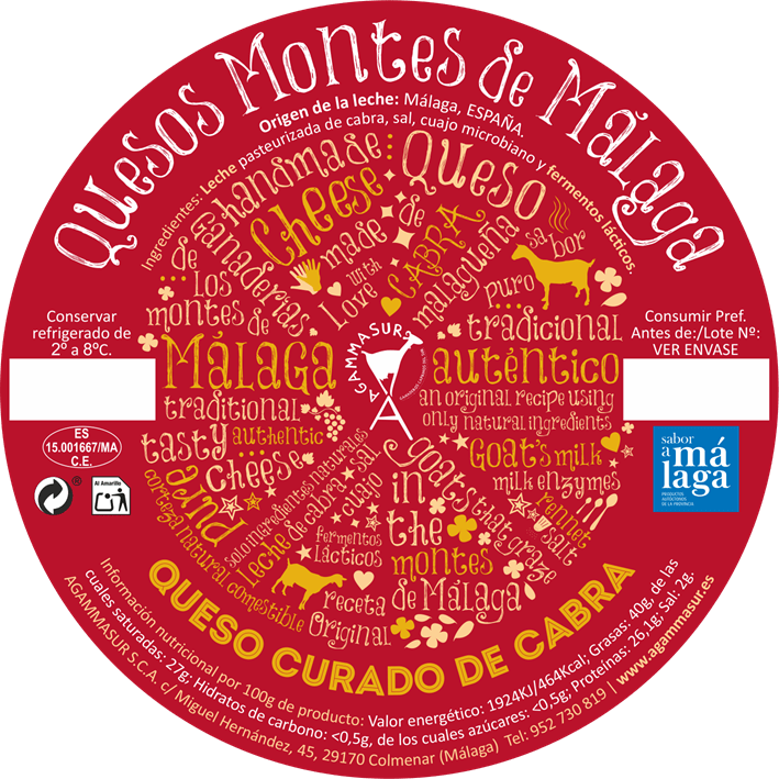 etiqueta queso de cabra curado montes de málaga