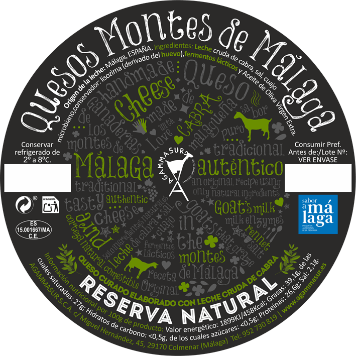 etiqueta queso de cabra curado de leche cruda reserva natural montes de málaga