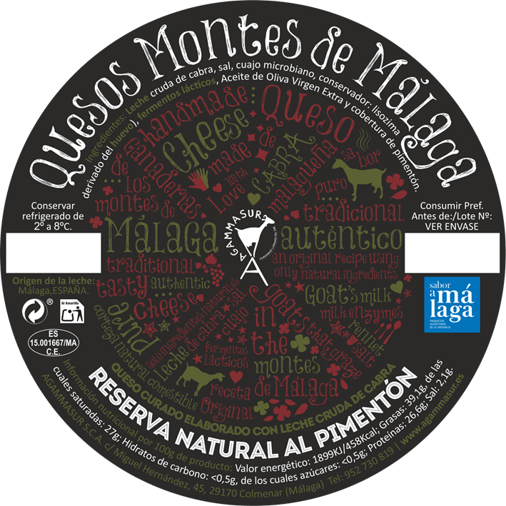 etiqueta queso de cabra curado de leche cruda reserva natural al pimentón montes de málaga